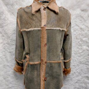 Vintage J.J.G Men's Pony Calfskin Leather Coat Jacket in a light Brown Tan M